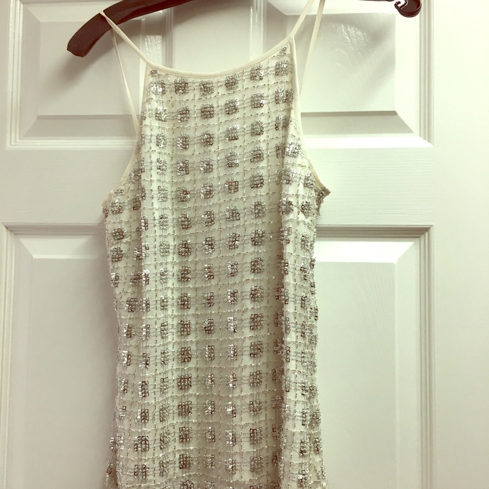 Aidan Mattox white top with sequins